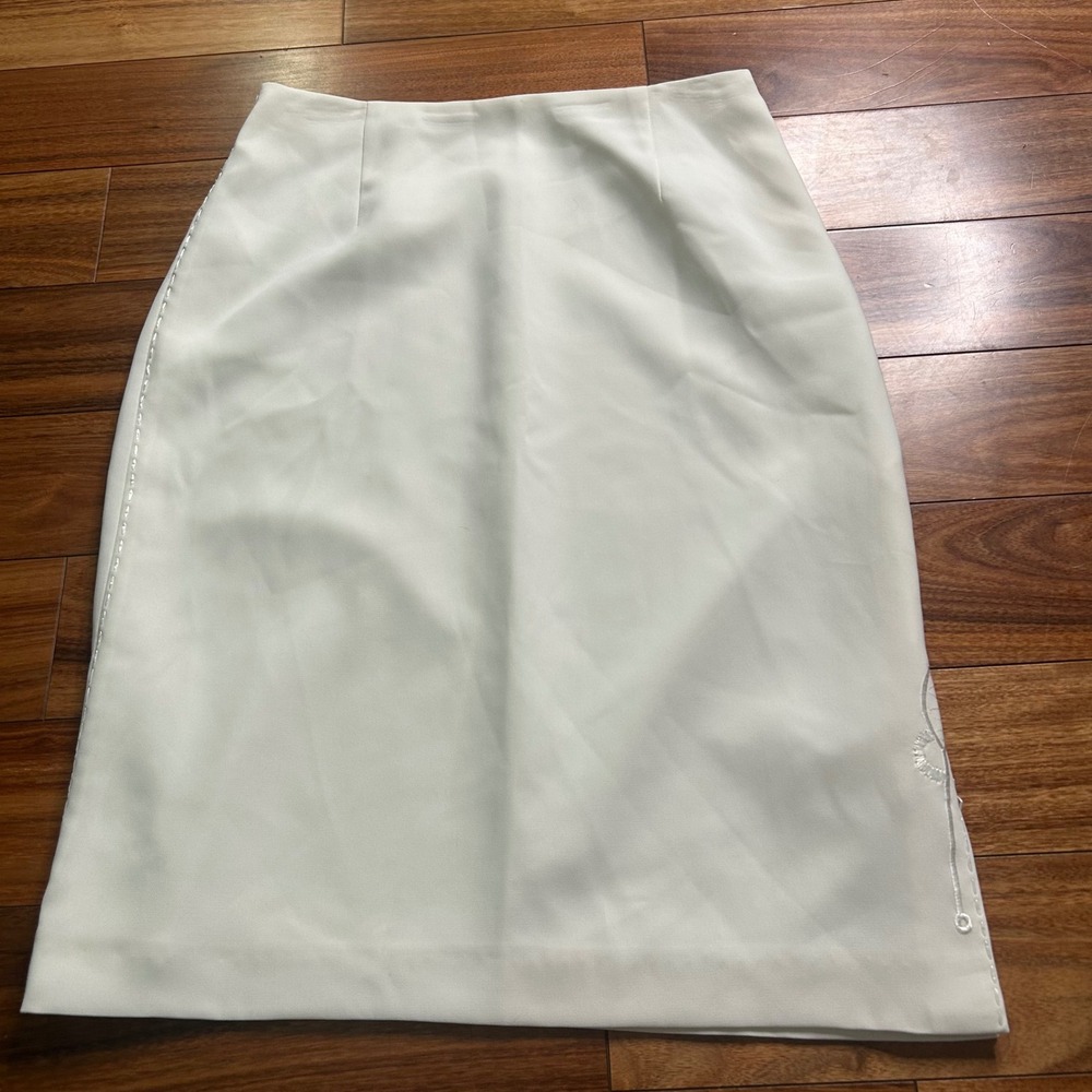 John Meyer Skirt Pencil Embroidered White Career‎ Business Casual Work Office